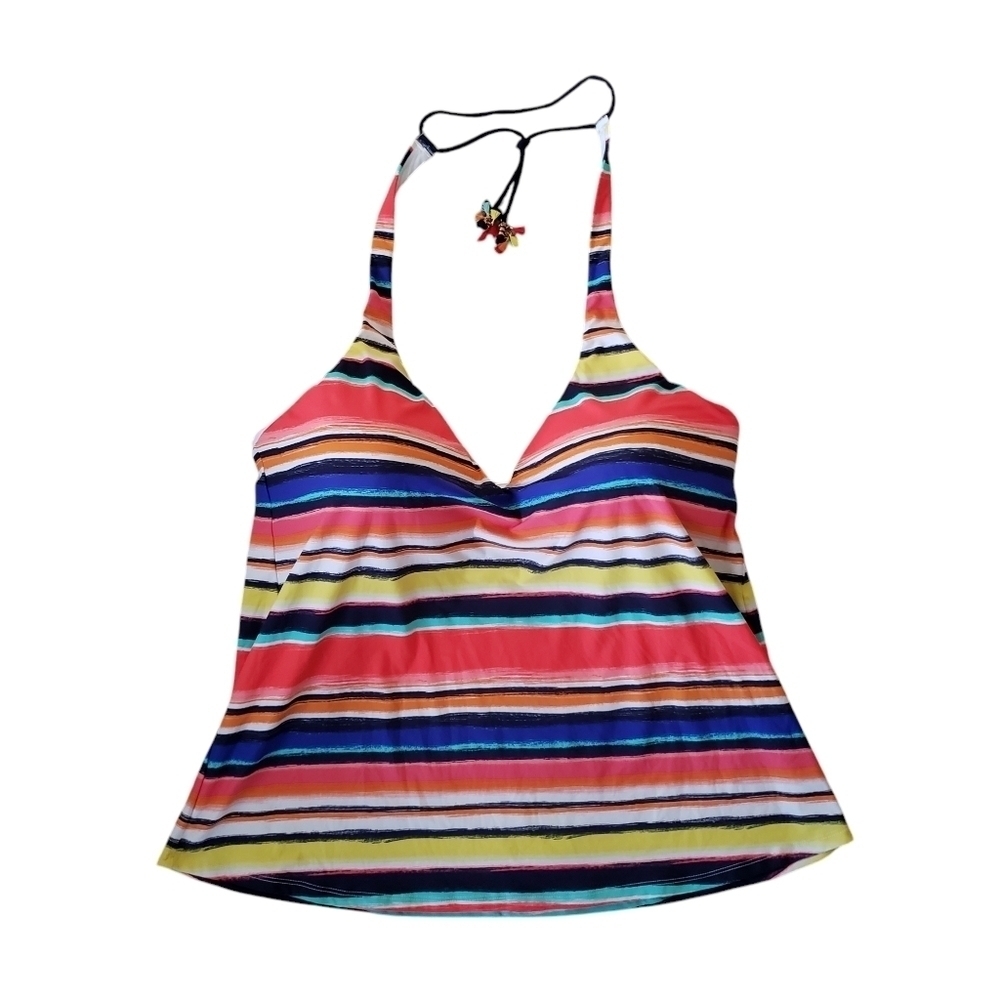 Anne Cole Triangle Halter Bandeau Tankini Swim Top Striped Plus Size